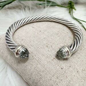 David Yurman 7mm Prasiolite .925 14K Classic Cable Cuff Bracelet